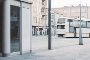 Modern vertical billboard with empty screen for commercial advertisement standing. Neural network photo