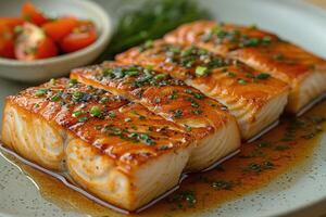 Glazed Salmon Fillet with Herbs and Tomatoes photo