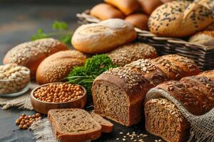 Scrumptious and wholesome multigrain bread varieties on a table photo
