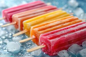Frozen treats in a row on crushed ice photo