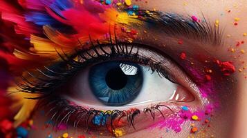 Eye with rainbow makeup. Neural network photo