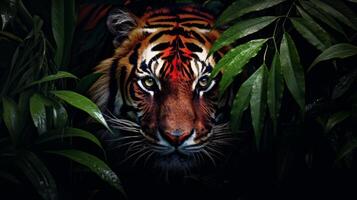 Beautiful Sumatran tiger on the prowl. The tiger stands to look at something with interest. Neural network photo