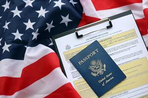 Department of State form DS11 Application for a U.S. Passport lies on table and ready to fill photo