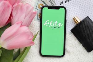 KYIV, UKRAINE - FEBRUARY 23, 2024 Elite Singles logo of famous dating website or app on iPhone display photo