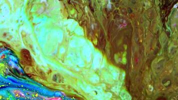 Abstract background with psychedelic painting in colorful vivid colors. Organic effect with fluid painting moving and sliding slowly. Swirls and spreading. video