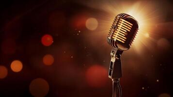Pop microphone on the background of the stage. Neural network photo