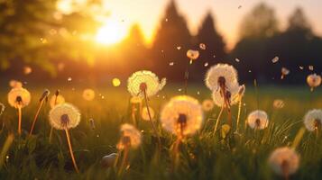 Dandelion In Field At Sunset. Neural network Neural network photo