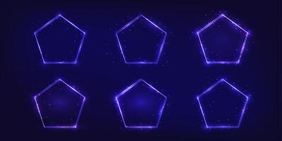 Neon double frame in pentagon form with shining effects vector