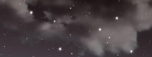 Night sky with clouds and many stars vector