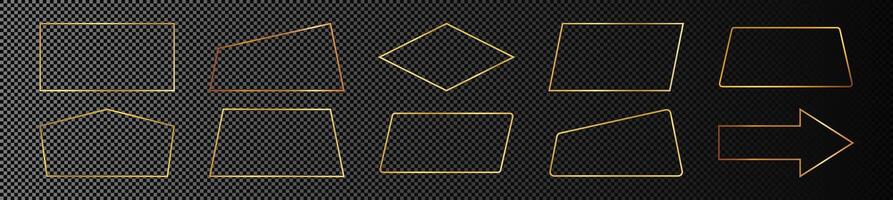Gold glowing different geometric shape frame vector