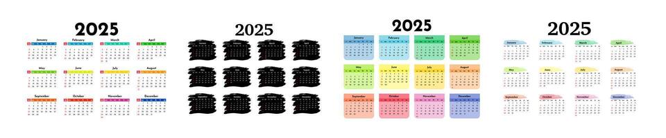 Set of calendars for 2025 isolated on a white background vector