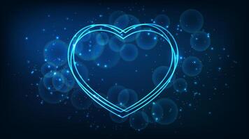 Neon frame in heart form with shining effects and sparkles vector