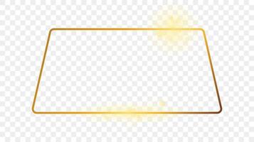 Gold glowing rounded trapezoid shape frame vector