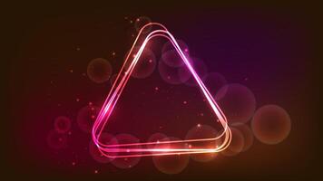 Neon rounded triangle frame with shining effects and sparkles vector