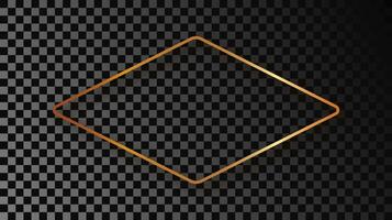 Gold glowing rounded rhombus shape frame with shadow vector