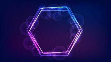 Neon hexagon frame with shining effects and sparkles vector