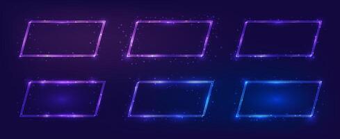 Neon double rectangular frame with shining effects vector