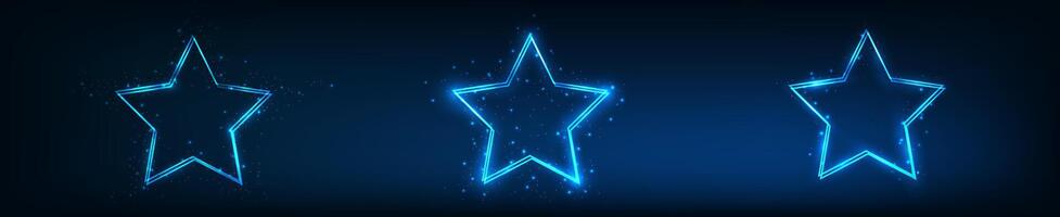 Neon double frame in star form with shining effects vector