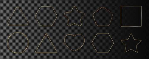 Gold glowing different geometric shape frame vector