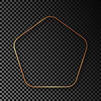 Gold glowing rounded pentagon frame with shadow vector