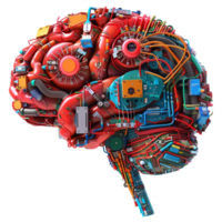 Detailed and Colorful 3D Rendering of Human Brain on Transparent background AI-Generative png