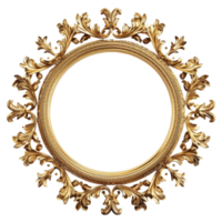 Circular Gold-Colored Frame with Floral Border on Transparent background AI-Generative png