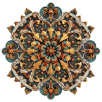 Circular Ornate Design with Gold and Brown Color Scheme on Transparent background AI-Generative png