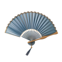 Blue Fan with Wooden Handle on Transparent background AI-Generative png