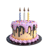 Birthday Cake with Candles on Top, Isolated on Transparent background AI-Generative png