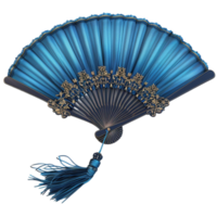 Blue Fan with Tassel on Transparent background AI-Generative png