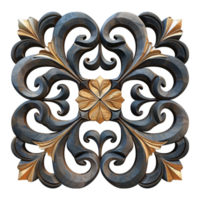 Decorative Wooden Panel with Gold on Transparent background AI-Generative png