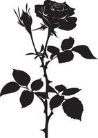 Rose silhouette with leaves black and white vector