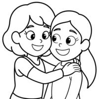 Cute cartoon friends silhouette hugging on white background vector