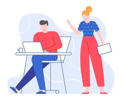Boss give task office worker at computer vector