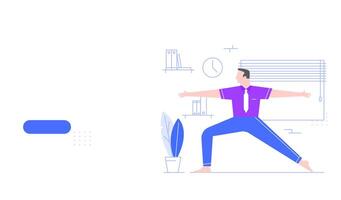 Man do yoga and stretching at work place vector