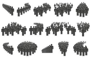 Crowd silhouettes, business people queue, group lining up. People group icons, queuing crowd, business social community or team illustration set vector