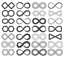 Infinity unlimited symbols, eternal endless cyclical icons. Abstract limitless infinite loop symbols set. Endless eternity signs vector