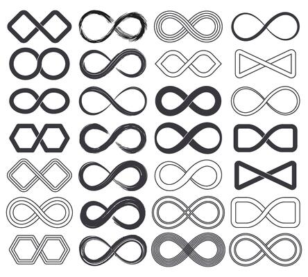 Infinity unlimited symbols, eternal endless cyclical icons. Abstract limitless infinite loop symbols set. Endless eternity signs