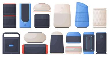 Smart voice assistant, wireless speaker user control devices. Voice-controlled virtual assistants illustration set. Smart home technology devices vector