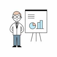 Professional illustration of an analyst presenting data. Perfect for business, finance, and corporate presentations, highlighting statistics, strategies, and analysis vector