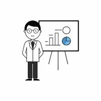Professional illustration of an analyst presenting data. Perfect for business, finance, and corporate presentations, highlighting statistics, strategies, and analysis vector