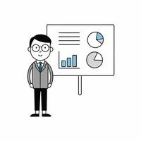 Professional illustration of an analyst presenting data. Perfect for business, finance, and corporate presentations, highlighting statistics, strategies, and analysis vector