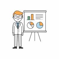 Professional illustration of an analyst presenting data. Perfect for business, finance, and corporate presentations, highlighting statistics, strategies, and analysis vector