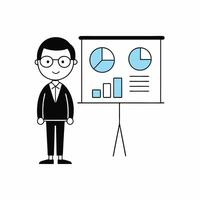 Professional illustration of an analyst presenting data. Perfect for business, finance, and corporate presentations, highlighting statistics, strategies, and analysis vector
