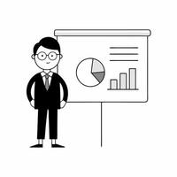 Professional illustration of an analyst presenting data. Perfect for business, finance, and corporate presentations, highlighting statistics, strategies, and analysis vector