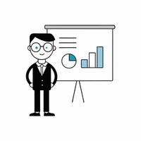 Professional illustration of an analyst presenting data. Perfect for business, finance, and corporate presentations, highlighting statistics, strategies, and analysis vector