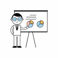 Professional illustration of an analyst presenting data. Perfect for business, finance, and corporate presentations, highlighting statistics, strategies, and analysis vector