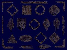 Circuit board. Digital technology dividers, energy line corners and tech frame borders set vector