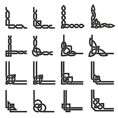 Celtic corners. Scotland knot border, irish decorative ornament and traditional ancient pattern corner set