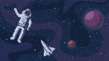 Open Space. Astronaut in spacesuit in outer space, cosmos with stars background vector